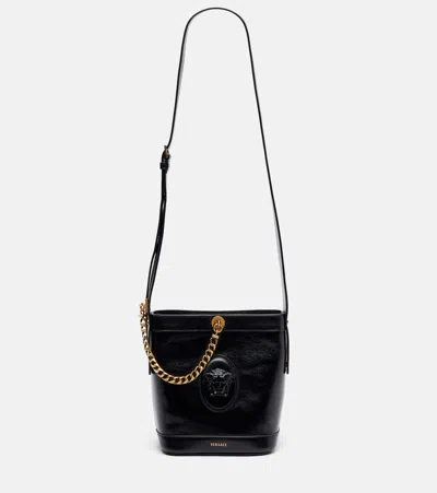 Versace Medusa Mini Leather Bucket Bag In Schwarz