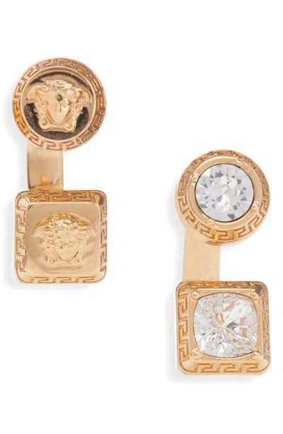 Versace Medusa Mismatched Front Back Earrings In  Gold/crystal