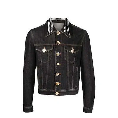 Pre-owned Versace Medusa Motif Denim Jacket In Black