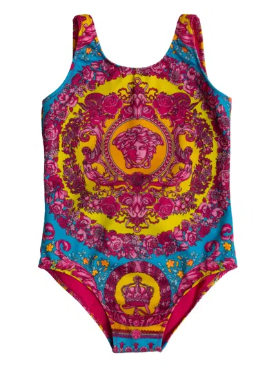 Versace Kids' Medusa-motif Floral-print Swimsuit In Multi