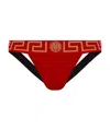 Versace Cotton Stretch Greca Border Jockstrap In Red