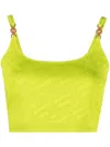 Versace Cropped Embellished Neon Knitted Top In Green