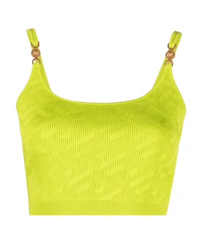 Versace Medusa-motif Knitted Top In Yellow