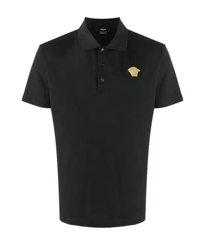 Versace Medusa Motif Polo Shirt In Black