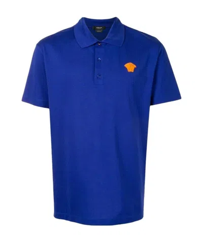 Versace Medusa Motif Polo Shirt In Blue