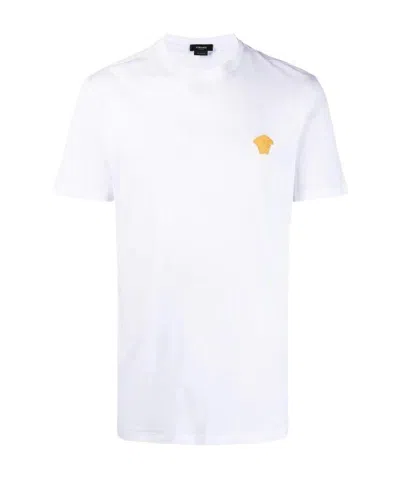 Versace White Cotton Jersey T-shirt With Medusa Head Motif In Multi