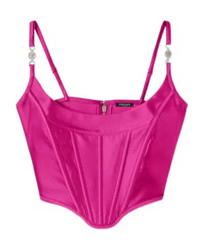 Versace Medusa Motif Squared Neck Corset Top In Pink
