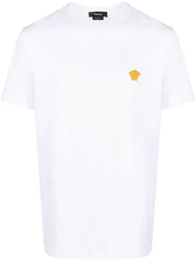 Versace White Cotton Jersey T-shirt With Medusa Head Motif In Multi