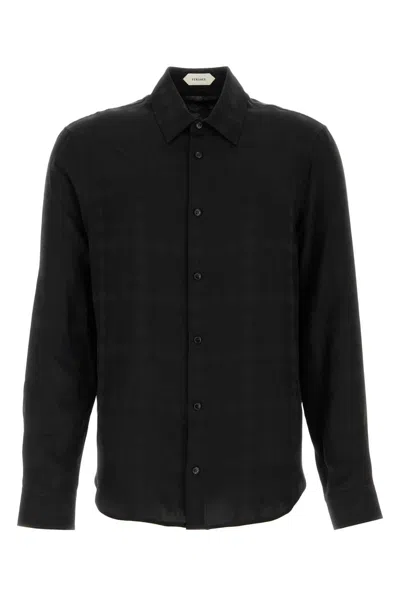 Versace Medusa Motif Vintage-inspired Silk Crepe Satin Shirt In Black