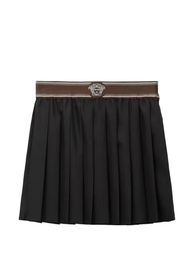 Versace Medusa Motif Wool-mohair Pleated Skirt With Elastic Waist - Size 38 In Black