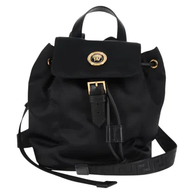 Pre-owned Versace Medusa Nylon Backpack Bag () In Black