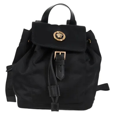 Pre-owned Versace Medusa Nylon Backpack Bag () In Black