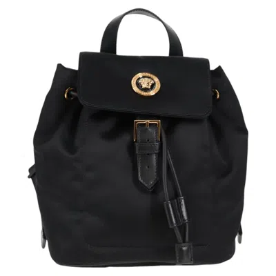 Pre-owned Versace Medusa Nylon Backpack Bag () In Black