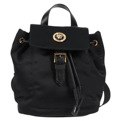 Pre-owned Versace Medusa Nylon Backpack Bag () In Black