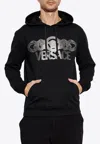 Versace Intricate Logo Print Sweatshirt With Kangaroo Pocket In Black