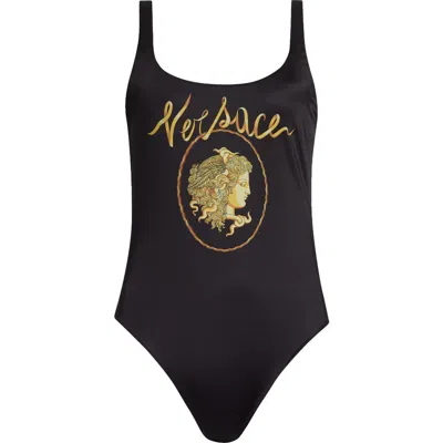 Versace Medusa One-piece Swimsuit In Black Gold