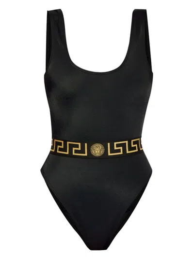 Versace Medusa One-piece Swimsuit With Wide Neckline In Black