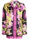 Versace Orchid Barocco Silk Twill Pajama Shirt In Multi