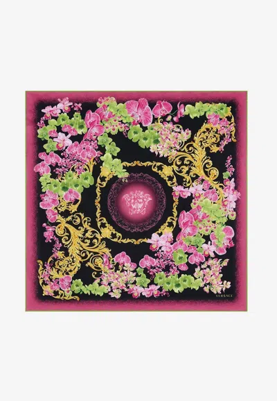 Versace Medusa Orchid Silk Foulard In Multicolor