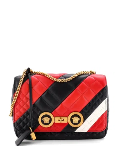 Pre-owned Versace Medusa Padlock Icon Flap Bag Quilted Leather Medium Shoulder Bag In Multi