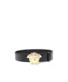 Versace La Medusa Leather Belt Man Belt Black Size 39.5 Calfskin In Black