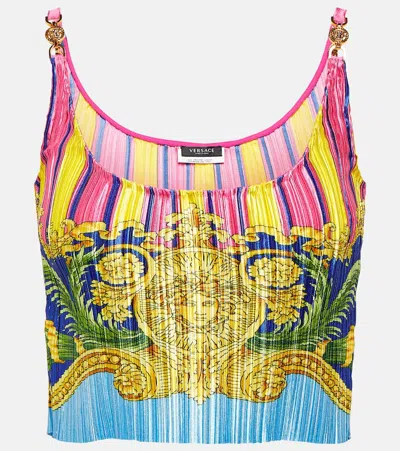 Versace Medusa Palm Springs Plissé Crop Top In Multicolor