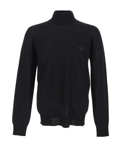 Versace Logo-embroidered Turtleneck Sweater In Black