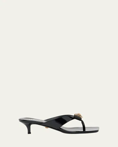 VERSACE MEDUSA PATENT BOW THONG SANDALS