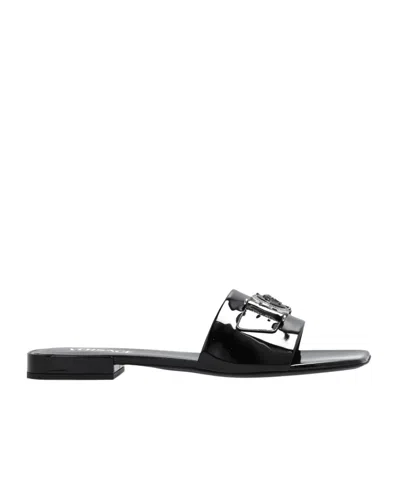 Versace Medusa Patent-finish Leather Sandals In Black