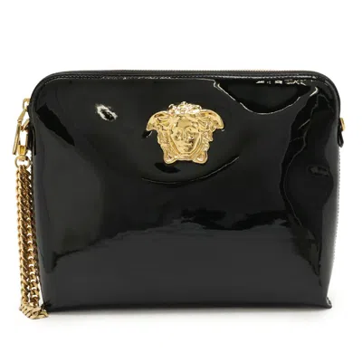 Versace Medusa Patent Leather Clutch Bag In Black
