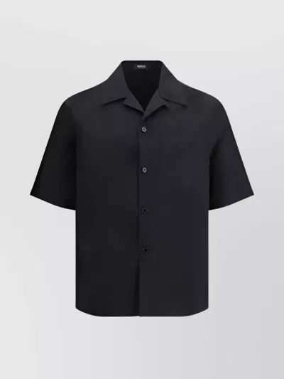 Versace Medusa Pattern Cotton Shirt With Short Sleeves In Black