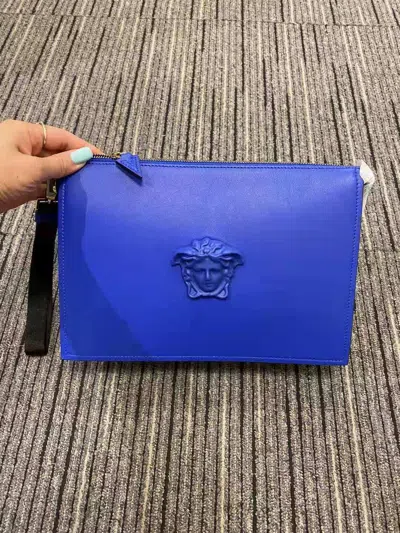 Versace Medusa Pattern Handbag In Blue