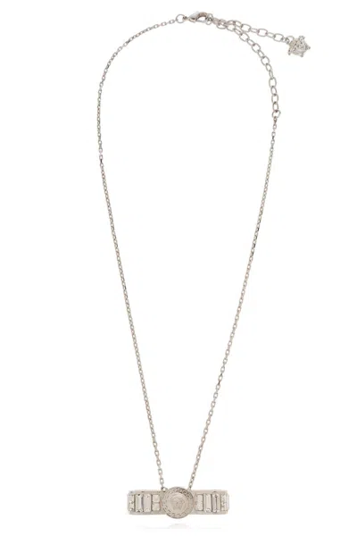 Versace Medusa-pendant Embellished Necklace In Palladium-crystal