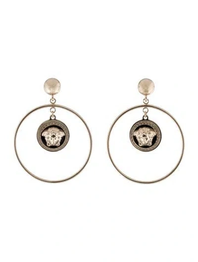 Pre-owned Versace Medusa Pendant Hoop Earrings In Multi