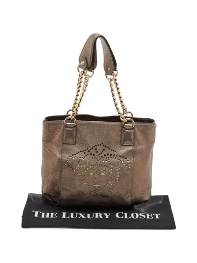 Pre-owned Versace Medusa Perforated Tote Bag In Brown