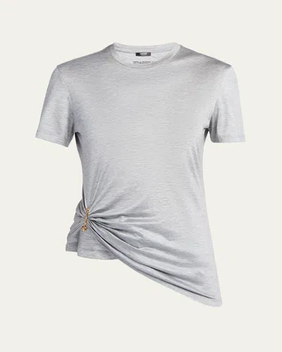 Versace Medusa Pin-gathered Jersey T-shirt In Gray