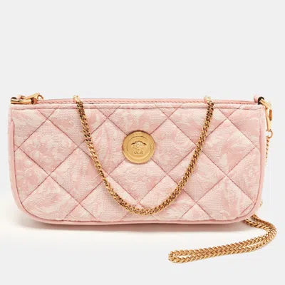 Pre-owned Versace Medusa Pink Baroque Jacquard Quilted Fabric Shoulder Bag