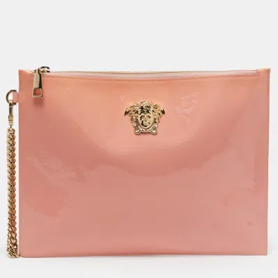 Pre-owned Versace Medusa Pink Patent Leather Wristlet Pouch
