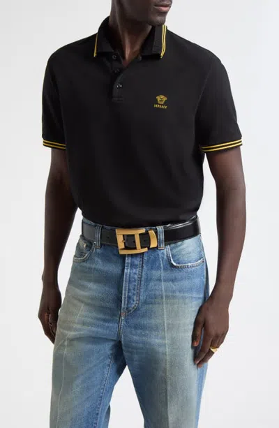 Versace Medusa Piqu Cotton Polo In Blue