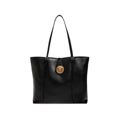 Versace Medusa Plaque Calf Leather Tote Bag In Black