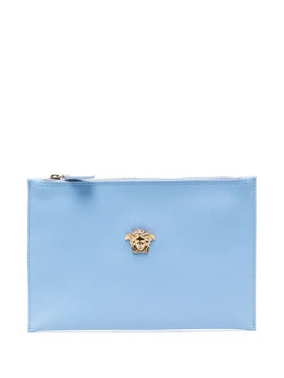 Versace Medusa-plaque Clutch Bag In Blue