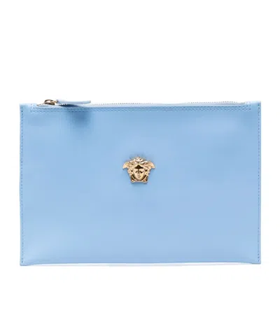 Versace Medusa-plaque Clutch Bag In Brown