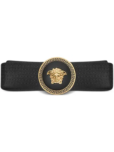 Versace Medusa-plaque Decorative-stitch Hairpin In Black