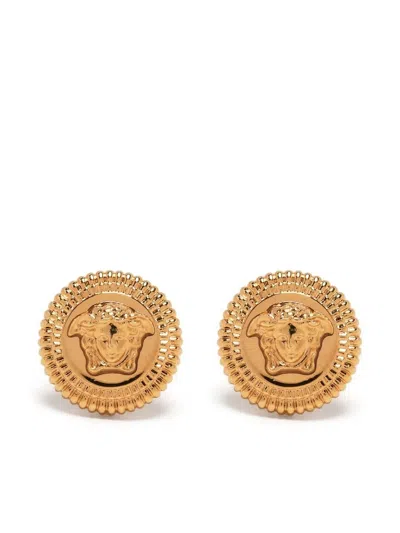 Versace Men Medusa Plaque Earrings In Gold
