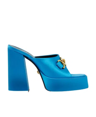 Versace Medusa Plaque-detail Mules In Blue