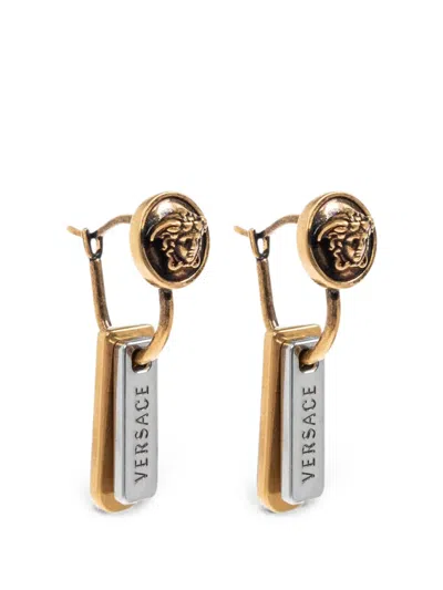 Versace Medusa Plaque Drop Earrings In Gold