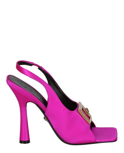 Versace Medusa Plaque Heeled Sandals In Pink