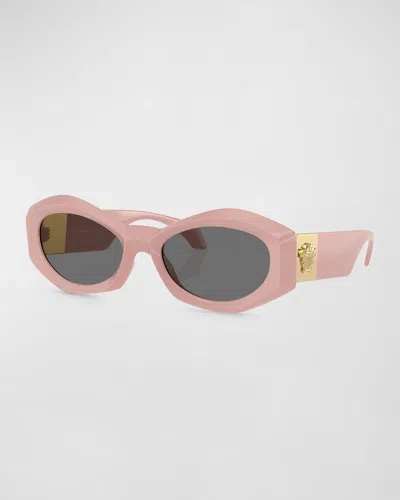 Versace Medusa Plaque Irregular Oval Sunglasses In Pink