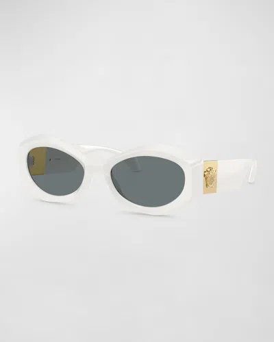 Versace Medusa Plaque Irregular Oval Sunglasses In White