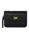 Versace Medusa Plaque Mini Leather Clutch Bag In Black